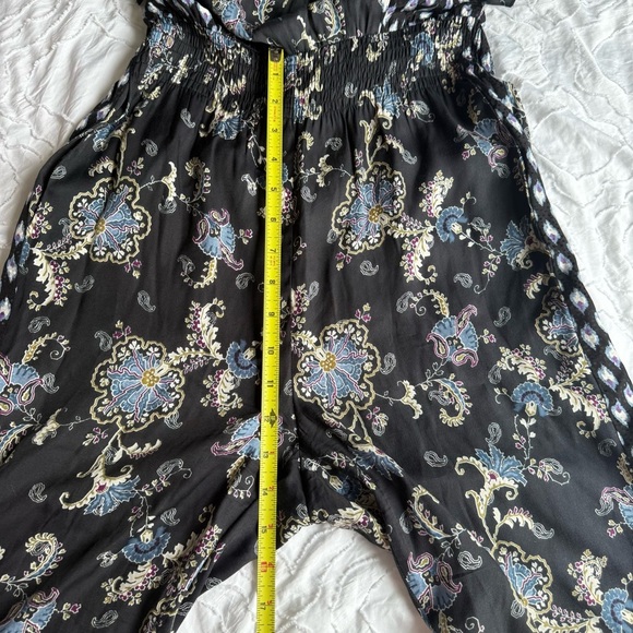 Rebecca Taylor Black Blue Floral Paisley Ruffle Jumpsuit Pockets - Picture 7 of 11